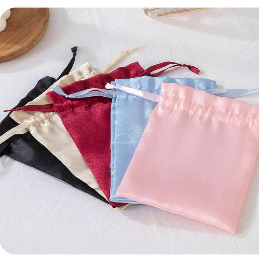 10pcs Faux Satin Drawstring Jewelry Gift Bags, Suitable For Weddings, Holidays, Parties And Other Occasions - Satin Bag - View 1