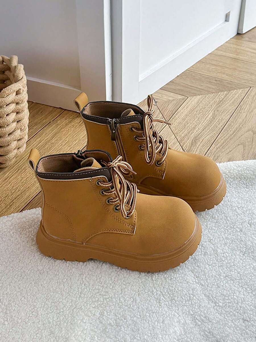 Sepatu Bot Anak-Anak Gaya Musim Semi/Gugur Sepatu Bot Kuning Anak Laki-Laki Sepatu Bot Kerja Anak Perempuan Sepatu Bot Setinggi Mata Kaki Resleting Samping Sol Tebal Sepatu Bot Bayi - Dril - View 1