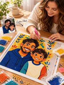Custom Photo Diamond Painting Kit, Personalized DIY 5D Diamond Art, Suitable For Adults And Children, Square/Round Acrylic Diamonds, Custom Family Portrait Gift, Creative Handmade Home Decor Craft - Multicolor - View 2