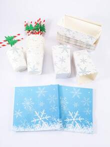 20/30/40件組一次性紙製派對餐具套裝，淺藍色與白色雪花圖案，適用於冬季仙境主題派對、聖誕慶祝、家庭聚會、辦公室派對、平安夜、新年活動及簡約節日餐桌佈置 - 多色4 - 查看 5
