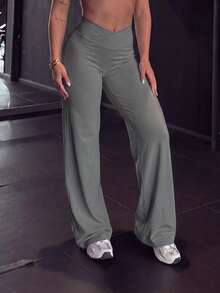 High Waist Wide Leg Pants, Summer Tummy Control Non-See Through Yoga Casual Pants Sports - Grey - View 4