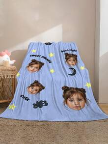1pc Personalized Custom Name And Photo Flannel Blanket, Soft And Comfortable Multi-Functional Customized Gift Blanket, Suitable For Friends Or Gifts, Soft And Comfortable Blanket For Sofa, Couch, Office Bed, Office, Camping, Travel, All Seasons - Multicolor - View 2
