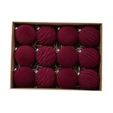 12pcs Velvet Texture Plastic Christmas Balls, 8cm Tree Hanging Ornaments, Elegant Festive Holiday Decor With Solid And Embossed Designs - 12pcs - View 8