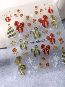 2Pcs 5D Embossed Christmas Nail Stickers, Xmas Tree Bow Snowflake Holly Berry Self-Adhesive Nail Art Decals, Winter Holiday DIY Manicure Decorations For Women - Multicolor - View 5