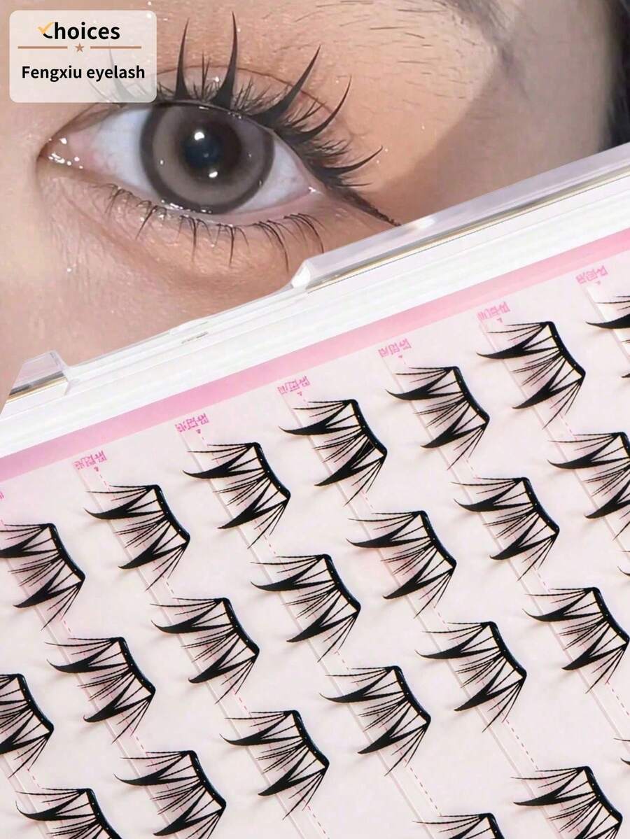 Fengxiu Eyelash 60簇高評價免膠仙女/卡通/韓系假睫毛，免膠人工睫毛，C捲度，自然增亮眼神，打造迷人魅力，適合初學者，可重複使用，DIY接睫毛，韓系假睫毛，易佩戴，效果出色，輕盈舒適。適用於日常穿著、約會、派對等場合。送給女朋友、好朋友、情人節或聖誕節的完美禮物。