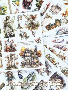 DanSoul 20 Large Fantasy Country Theme Sticker Book, Adult Use, Pre-Cut Dual Material Waterproof Matte PET, Scrapbook DIY Handmade Decoration Stickers, Vintage Journaling Material, Decorative Adhesive Stickers - Journaling Stickers - View 5