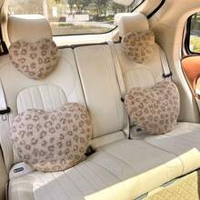 Winter New Heart-Shaped Car Headrest Neck Pillow, Car Seat Back Cushion, Leopard Print Heart Bow Car Interior Decoration Lumbar Support - A - View 9