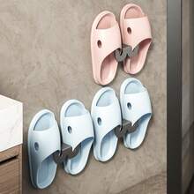 Grey Wall-Mounted No-Drill Slipper Rack, Alloy Dual-Slot Slipper Storage Rack, Breathable Draining Shoe Rack For Bathroom, Strong Load-Bearing Space-Saving Organizer, Suitable For Bathroom, Bedroom, Entryway, Dormitory, Home Decor, Room Decor, Bedroom Decor, Bathroom Decor - Multicolor - View 8