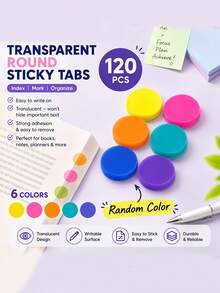 120pcs Transparent Sticky Notes, Round Transparent Index Tabs, Reusable Bookmarks, Aesthetic Markers, Office And School Supplies - Multicolor - View 7