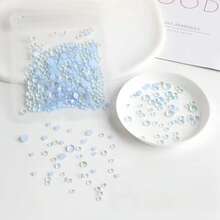 100pcs Colorful Bubble Beads Mermaid Nail Art Decor, Aurora Mixed Nail Rhinestones, Half Round Flat Back Rhinestones, Suitable For Nail Art Crafts, Small Glass Beads, Nail Accessories - Multicolor - View 7