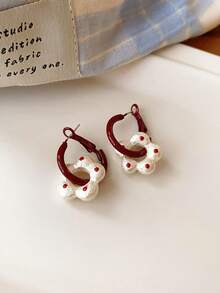 1 Pair Sweet Enamel Polka Dot Flower Stud Earrings, Fashionable Contrast Color Earrings, Cute Earrings For Women - Multicolor - View 11