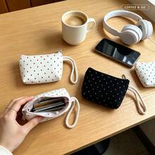1/5pcs Cute Mini Wristlet Pouch, Small Zipper Coin Purse With Wrist Strap, Ditsy Heart Print Wallet, Portable Card Holder Storage Bag For Lipstick, Earbuds, Cash, Keys, Multi Color Options, Everyday Casual Handheld Cosmetic Organizer For Daily - Polka Dot Wristlet Series - View 6