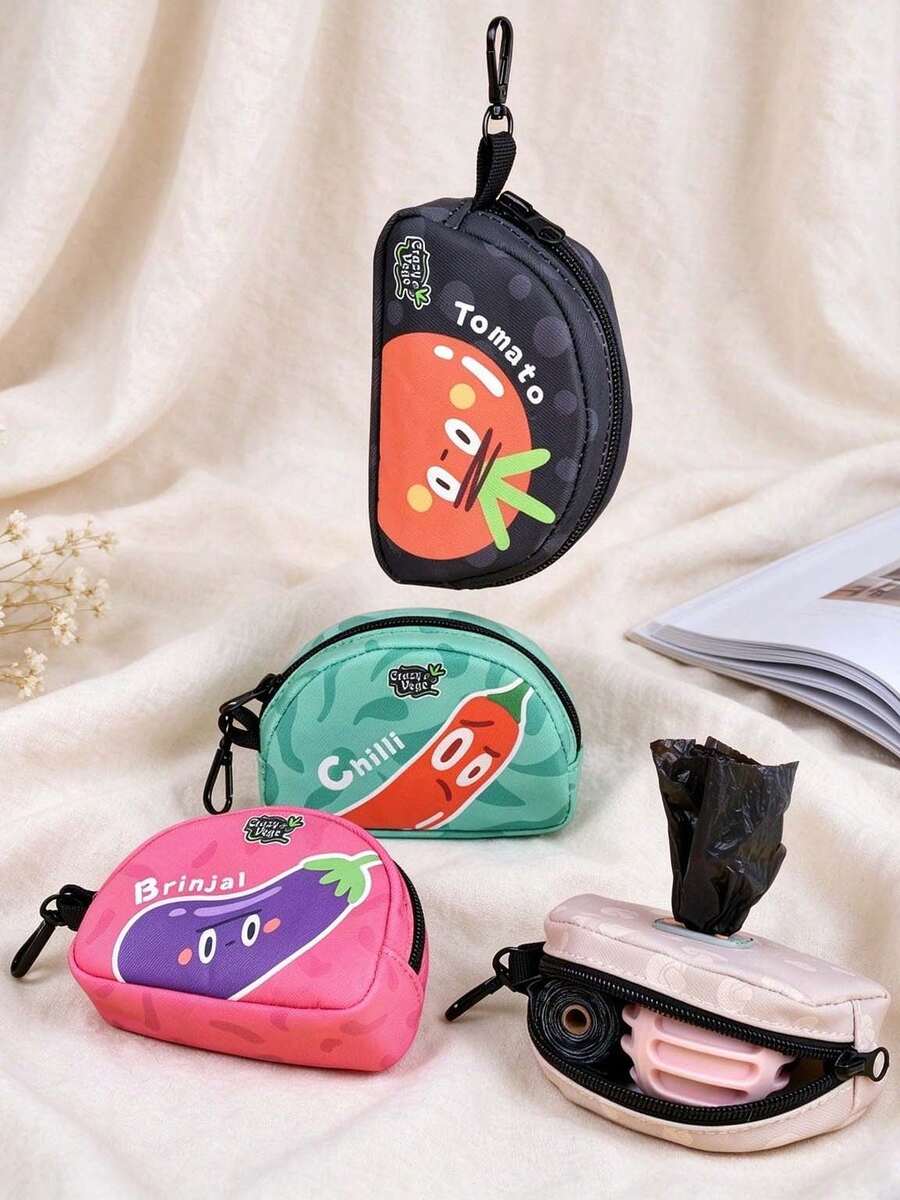 1pc Dog Accessories, Dog Pendant Combination, Pink Vegetable Cartoon Pattern Storage Bag Poop Bag Dispenser Gift For Boyfriend, Ideal Camping Accessories For Pet Owners, Can Connect To Leash, Leash And Poop Bags Not Included - Multicolor - View 1