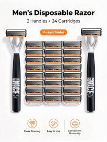 Matte Manual Razor Set, 2 Handles + 24 Replacement Blades, Non-Slip Ergonomic ABS Handle, Gentle And Smooth Shaving, Portable Men's Daily Use Shaving Kit - Multicolor - View 1