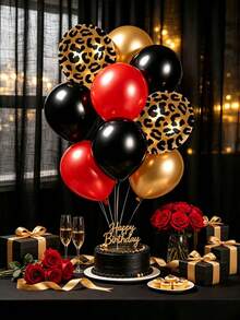 36pcs Leopard Print Balloons, Red & Black Metallic Latex Balloons, Jungle Wild Animal Theme Birthday Party Favors, 12 Inch - View 5
