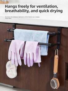 2/1pc No-Drill Towel Bar For Cabinet Door, Kitchen Cabinet Door Back Hanging Rack, Storage Rack With Hooks, Suitable For Bathroom Accessories, Kitchen Accessories, Kitchen Storage, Home Storage, Home Decor, Best Gift Choice For Friends On Christmas - Multicolor - View 7