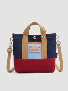 1pc Boys Girls Colorblock Canvas Magnetic Closure Casual Tote Crossbody Bag Suitable For All Seasons Daily Use - A - View 12