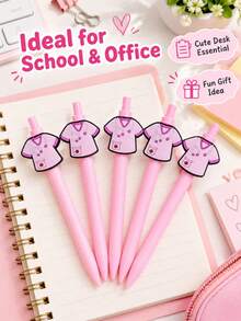 5pcs Pink Nurse Theme Ballpoint Pens, Cute Medical Scrub Uniform Design Click Pens, Smooth Writing Stationery Gift For Students And Office - Sets - View 3