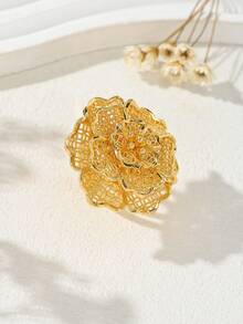 Luxury Elegant - Flower Shaped - Unique Personalized Women's Gold Ring - Large Face - Vintage Luxury Elegant - Yellow Gold - View 4