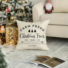 1PC Farm Xmas Trees Print Pillow Covers, Home Decor, Sofa Couch, Bed, Bedroom Living Room, Polyester, Machine Washable, Rustic Decor - Multicolor - View 10