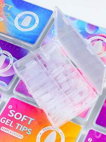 120pcs/Box Matte Soft Fake Nails, Transparent Almond Shape Removable Gel Press-On Nails, Short T-Shape Round Tip Oval Capsule Nail Tips, DIY Wearable Nail Art Supplies - Clear - View 4