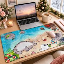 1pc Cute Seal Beach Mouse Pad, Cartoon Seals, Seashells, Starfish And Tropical Shore Pattern Extended Desk Mat For Home Office And Gaming, Sizes S/M/L/XL - View 2