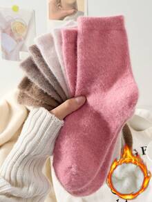 3 Pasang Kaos Kaki Panjang Selutut Elegan Warna Polos Berbulu Lembut untuk Wanita, Nyaman dan Hangat - MultiWarna - View 1