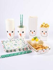20/30/40PCS Disposable Paper Party Tableware Set, White Snowman Face And Colorful Snowflake Print, Suitable For Christmas Party, Christmas Eve Gathering, Family Celebration, Office Party, Winter Theme Event, New Year Party And Holiday Table Decor - Multi-color 3 - View 4