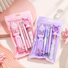 Pink-Purple Gradient Butterfly Decoration Stationery Six Pieces Set, Writing Correction And Marking One-Stop Student Back-To-School Stationery Gift - Multiple Styles - View 1