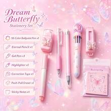 Pink-Purple Gradient Butterfly Decoration Stationery Six Pieces Set, Writing Correction And Marking One-Stop Student Back-To-School Stationery Gift - Multiple Styles - View 10