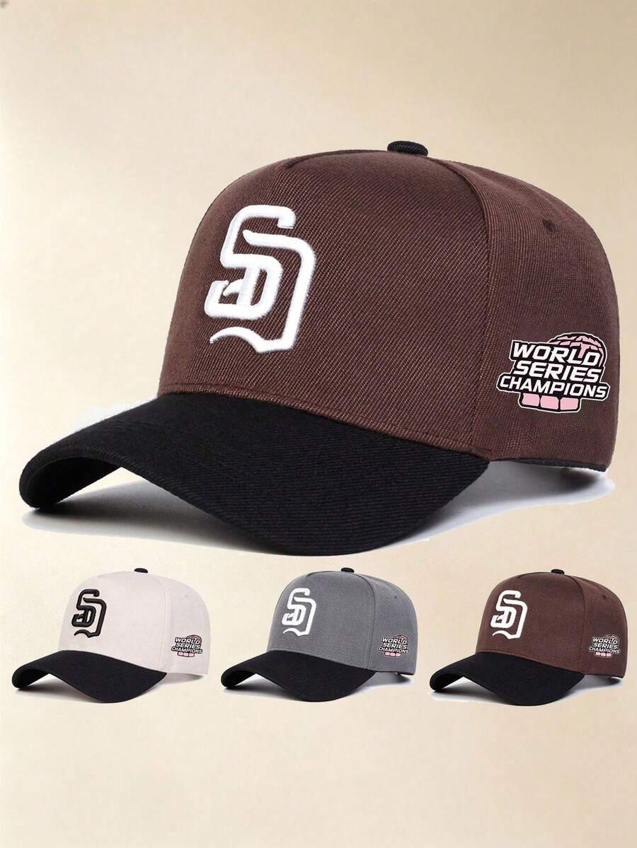 1 Buah Topi Baseball Unisex dengan Pinggiran Melengkung dan Blok Warna, Bordir Huruf & Cetak Samping, Topi Olahraga yang Dapat Diatur untuk Sehari-hari, Jalanan, Luar Ruangan, Perjalanan & Mendaki