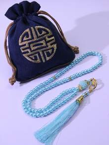 99pcs 6mm Embroidered Storage Bag Tasbih Prayer Beads Set, Solid Color Muslim Prayer Beads With Tassel Pendant, Islamic Prayer Accessory Gift - Multicolor - View 11