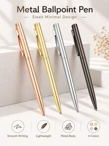 Elegant Metal Ballpoint Pen, Slim Luxury Writing Pen (With Clip), Smooth Writing, Suitable For School, Business, Meetings And Gift Giving - Sets - View 1