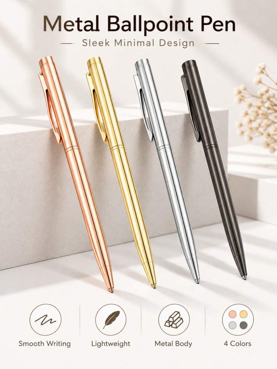 Elegant Metal Ballpoint Pen, Slim Luxury Writing Pen (With Clip), Smooth Writing, Suitable For School, Business, Meetings And Gift Giving - Sets - View 1
