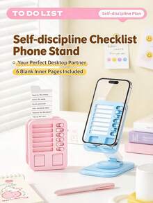 New Self-Discipline Check-In Phone Stand, Customizable List + Mechanical Dial, Foldable And Rotatable Phone Stand, To-Do List Phone Stand, A Very Creative And Highly Attractive Desktop Phone Stand, Office, Bedside, Living Room, Desktop Decoration, Perfect For Gifts - Multicolor - View 2