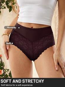 MEIYATING 4pcs/Pack Plus Size Women Lace Trim Mesh Splice Soft Comfortable Sexy Thong Panties - Multicolor - View 4
