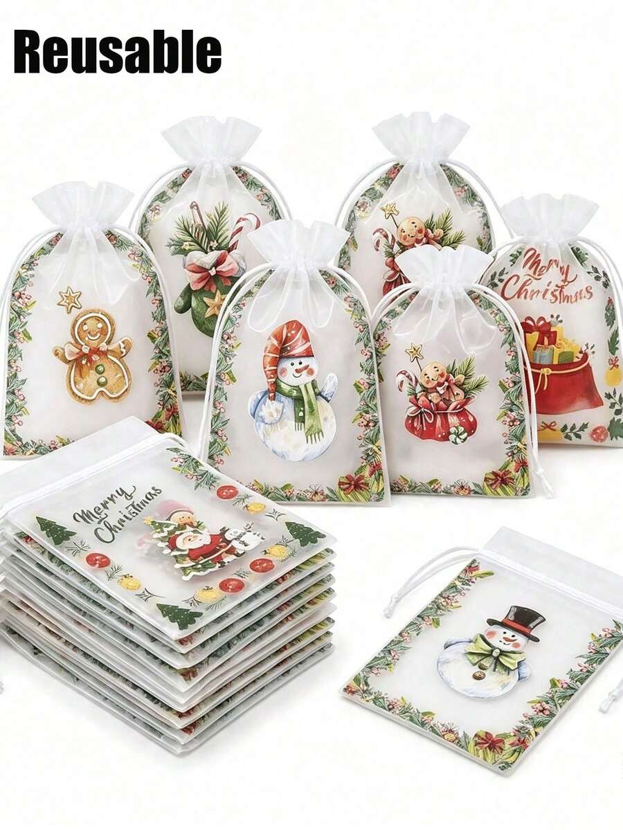 50/20/10/1pc Christmas Organza Gift Bags, Random Assorted Drawstring ...