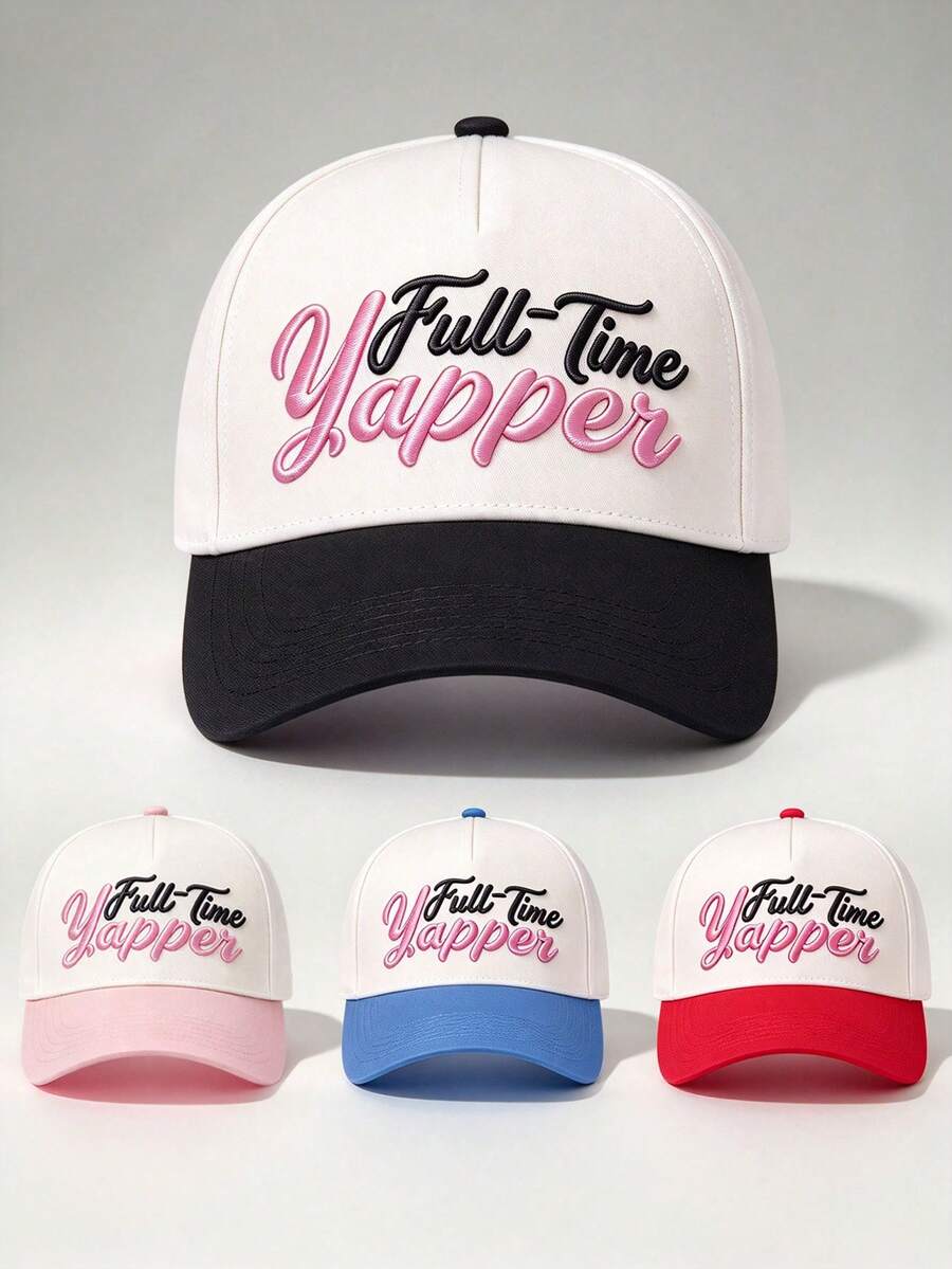 1pc Two-Tone Gorras Para Mujer Full-Time Yappen Embroidered Hats For Women Baseball Cap Adjustable Design Great For Travel Parties And Sun Protection