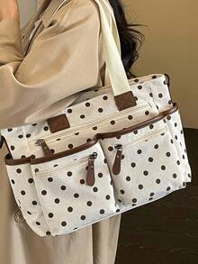 Minimalist Simple Multi-Pocket Multi-Purpose Multi-Strap Tote Bag Shoulder Bag Handbag Crossbody Bag Polka Dot Large Capacity - Beige - View 5