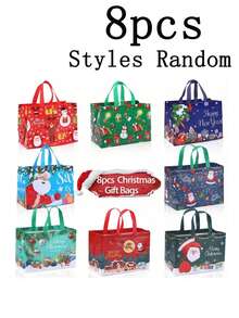 4 Large Non-Woven Christmas Gift Bags 32x25x17cm, Reusable Fabric Gift Packaging Bags For Christmas And New Year, Shopping And Party Gift Bags - Multicolor - View 9