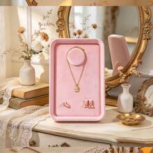 1pc French Vintage Luxury Jewelry Tray, Leather Suede Necklace Ring Earring Bracelet Selection Tray, Jewelry Storage Display Prop - Multicolor - View 13