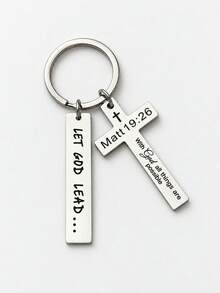 Inspirational Christian Keychain, Cross Charm Bible Verse Engraved Key Ring, Religious Faith Gift, Bag Pendant Accessory - Multicolor - View 11