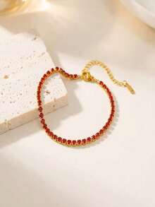 1pc Stainless Steel Square Rhinestone Inlaid Chain Bracelet For Women, Creative Design, Simple & Personalized, Fashionable, Suitable For Valentine's Day, Thanksgiving, Christmas Gifts, Daily Commute, Party, Holiday Wear, Affordable Gift Choice (OPP Bag Packaging, Box For Photo Only) - Yellow Gold - View 3
