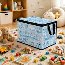 1PC Blue Squishy Cute Doll Pattern Under-Bed Storage Box With Zipper Flip Lid, Foldable - Suitable For Book Organization, Under-Bed Storage, Car Trunk Storage, Cosmetics, Hair Styling Tools, Doll Storage, Student Back To School Storage, Office, Home Organization, Clothing, Blankets, Daily Essentials Large Capacity Storage - A - View 12