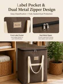1pc Extra Large Capacity Waterproof Moisture-Proof Fabric Cotton Quilt & Clothing Storage Bag, Dust-Proof Moving Packing Bag, Suitable For Home Organization - Brown - View 4