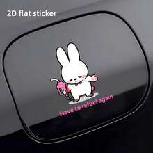 1pc 2D Flat Sticker, Cute Cartoon White Rabbit And Gasoline-Themed High Heel Shoe Pattern, Designed As Car Fuel Tank Cap Decorative Sticker, Fashionable And Durable, Made Of Waterproof Vinyl Material - A - View 1
