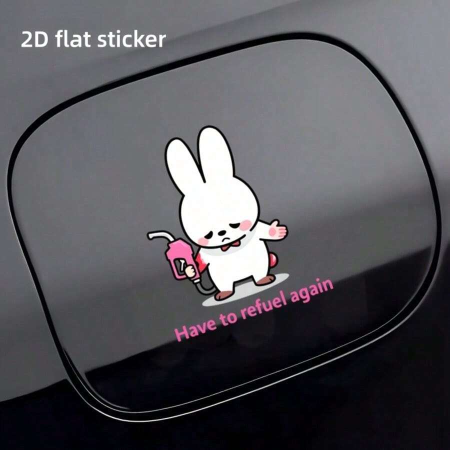 1pc 2D Flat Sticker, Cute Cartoon White Rabbit And Gasoline-Themed High Heel Shoe Pattern, Designed As Car Fuel Tank Cap Decorative Sticker, Fashionable And Durable, Made Of Waterproof Vinyl Material - A - View 1