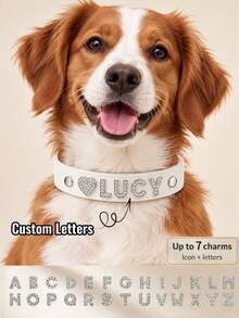 Custom PU Leather Dog Collar With Rhinestone Heart-Shaped ID - Fashionable Pet Accessory, Suitable For Small To Medium Dog Breeds - Khaki - View 21