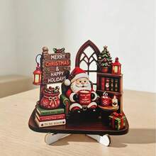1pc Vintage Christmas Desktop Decor, Includes Santa Claus Reading Book, Lantern Design, Independent Bookshelf Fireplace Decoration, Suitable For Home Desk, Fireplace And Holiday Winter Scene Decor - Multicolor - View 7