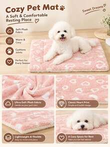 Pink Pet Bed Mat, White Border Heart Print, Thickened Washable Polyester Mat, Breathable And Comfortable For All Seasons, Suitable For Small And Medium Cats And Dogs, Ideal For Teddy And Other Pets, Not Suitable For Large Dog Breeds - Pink - View 4